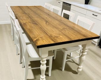 Long Farmhouse Dining Table with Turned Legs - Cottage Style Kitchen Table