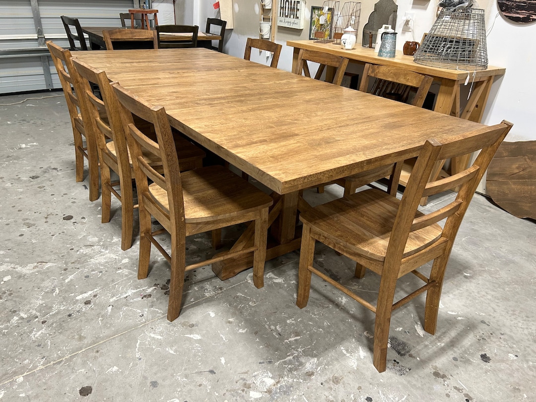 Extendable Farmhouse Table, Two Leaf Dining Set With Chairs, Modern