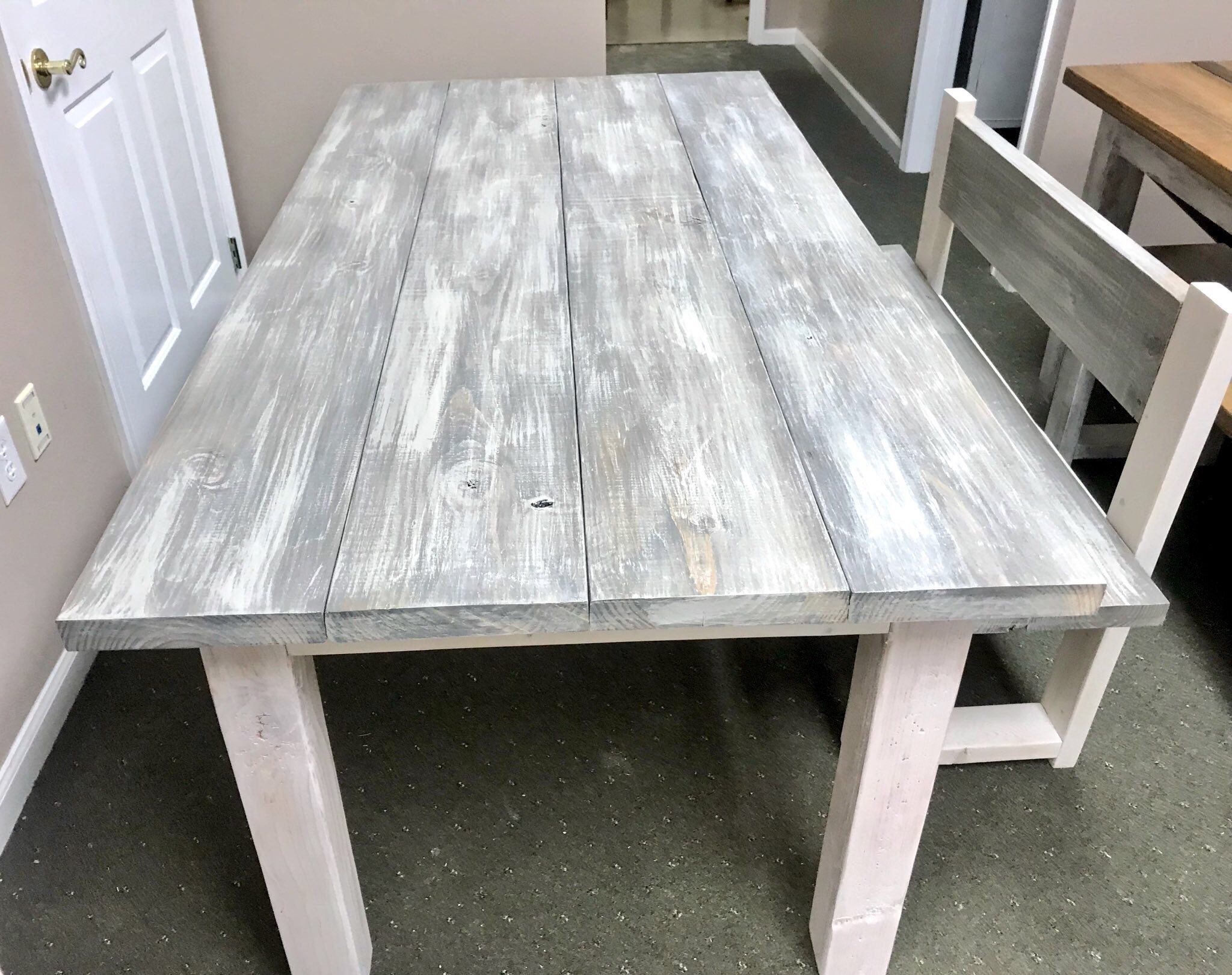 stained kitchen table with white legs