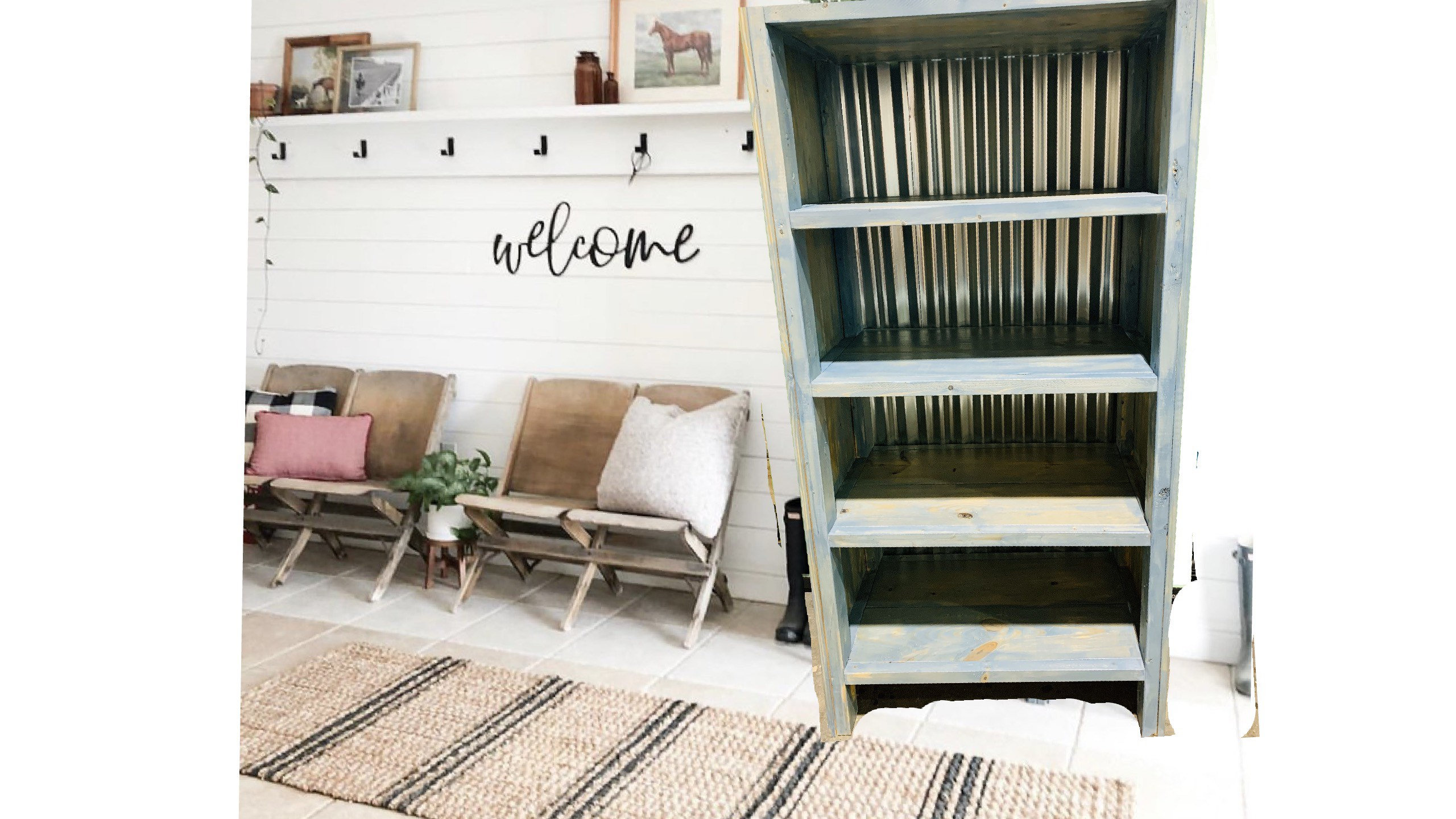 Long Farmhouse Wood + Metal Bookshelf - What WE Make