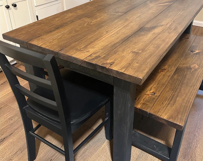 Farmhouse Kitchen Table Bench Solid Pine Rustic Dining Furniture Modern Wooden Home Seating