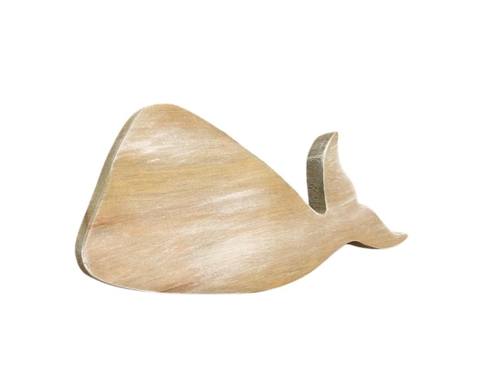 Whale Sign - Wooden Cutout - Gray Whitewash Beach Decor
