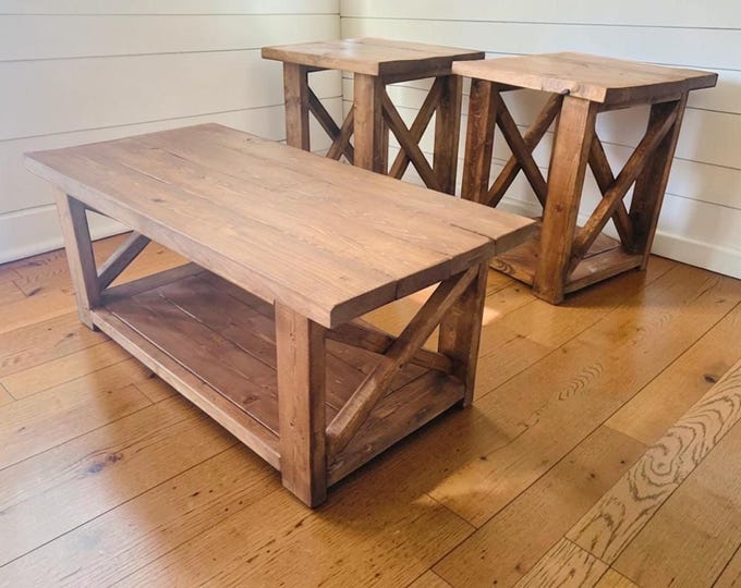 Farmhouse Coffee End Tables Rustic Living Room Storage Handmade Wooden XFrame Collection Furniture