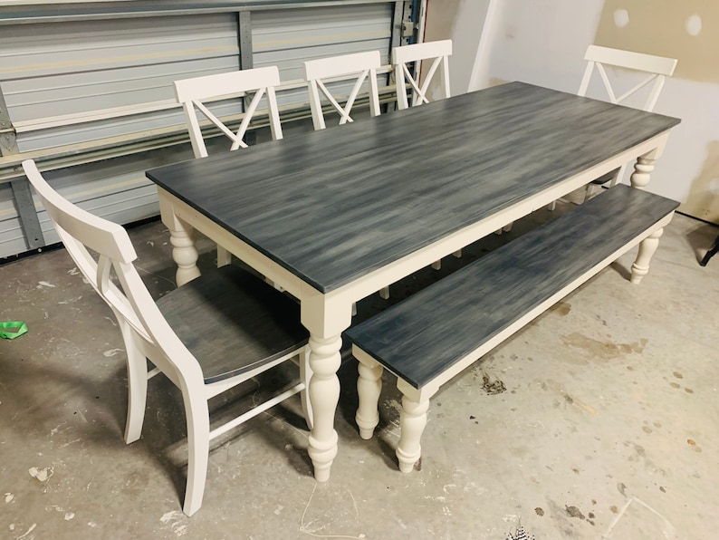 Farmhouse Turned Leg Dining Table Bench Chairs Solid Wood Heirloom Family Kitchen Set Large Bild 10