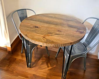 Small Farmhouse Nook Dining Table Set with Chairs, Industrial Style, Provincial Brown Top and Black Hairpin Legs, , Kitchen Table, Wooden