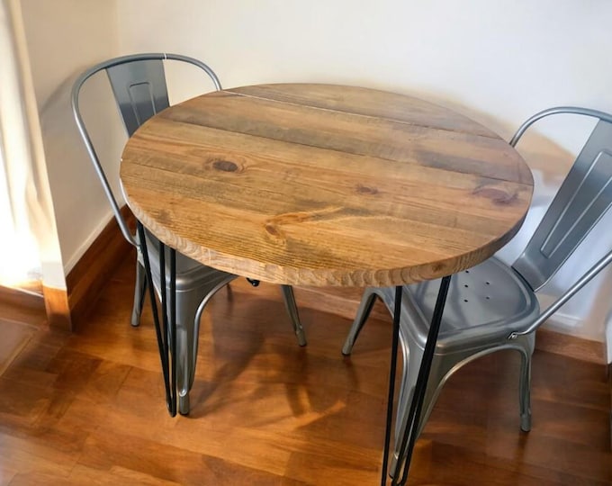 Small Farmhouse Nook Dining Table Set with Chairs, Industrial Style, Provincial Brown Top and Black Hairpin Legs, , Kitchen Table, Wooden
