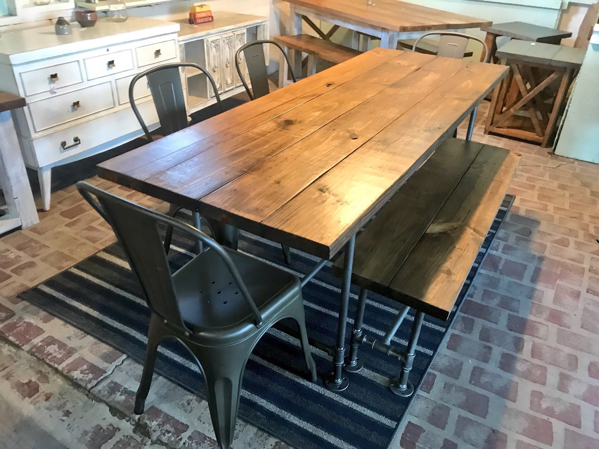 Farmhouse table with sale black metal chairs