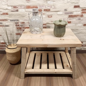 Rustic Wooden Accent Table – Weathered Oak Finish with Shelf
