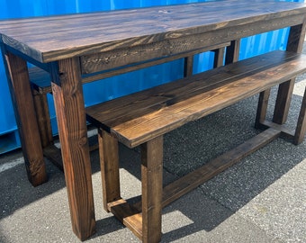 7ft Counter Height Farmhouse Table With Benches Rustic Dark