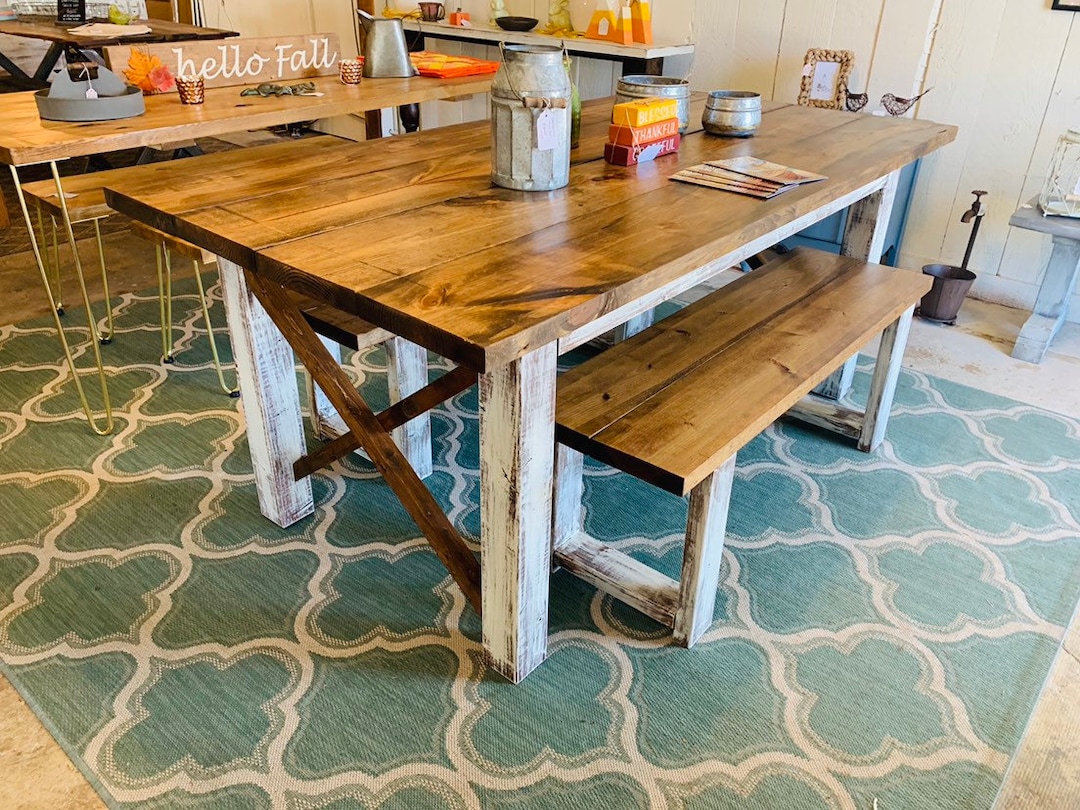 Rustic Farmhouse Dining Table Set: Provincial Brown Top, Distressed ...