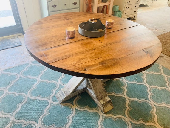 Round Farmhouse Table Single Trestle Style Base Provincial Brown