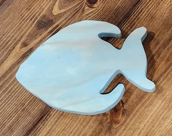 Angel Fish Sign - Wooden Cutout - Gray Whitewash Beach Decor
