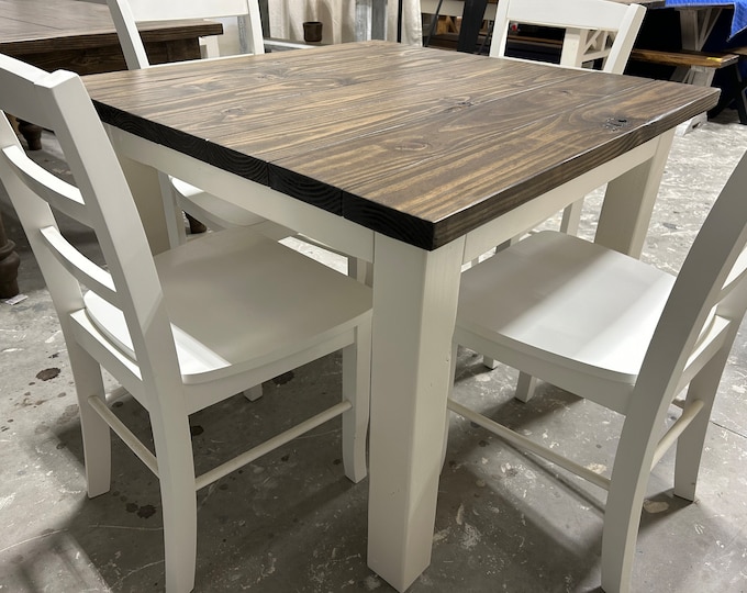 Rustic Square Farmhouse Table - With Chairs - Handcrafted from Wood - Perfect for Intimate Gatherings