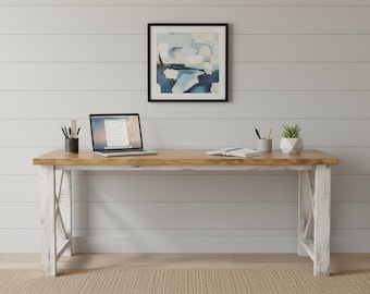 Farmhouse End Table Set Solid Wood Rustic Storage X Brace Distressed White Living Room