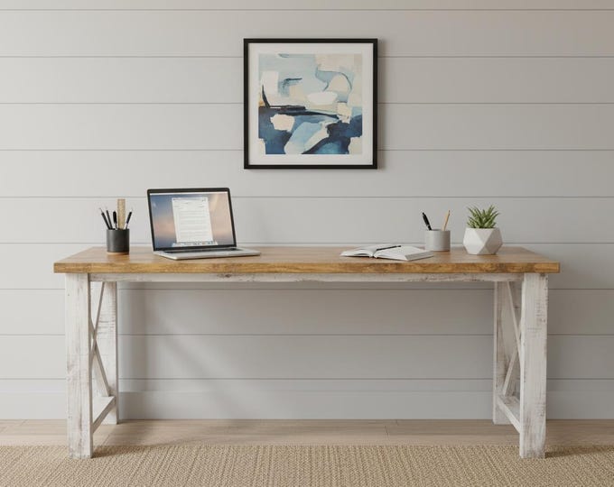 Farmhouse End Table Set Solid Wood Rustic Storage X Brace Distressed White Living Room