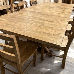 Extendable Farmhouse Dining Table Set: Provincial Brown Trestle Base - Etsy
