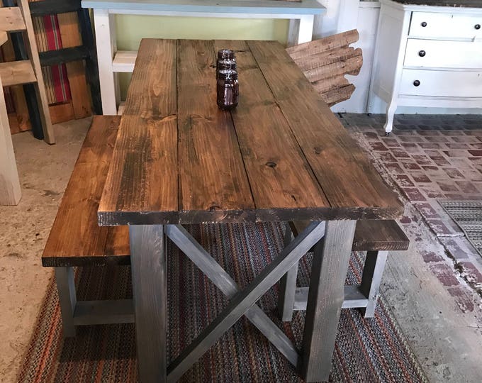 Farmhouse Table Set Narrow Dining Table X Accent Classic Gray and ...