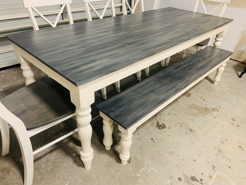 Farmhouse Turned Leg Dining Table Bench Chairs Set - Thumbnail 4