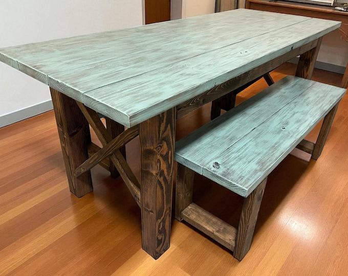Small Farmhouse Dining Table with Benches: Dark Walnut X Design