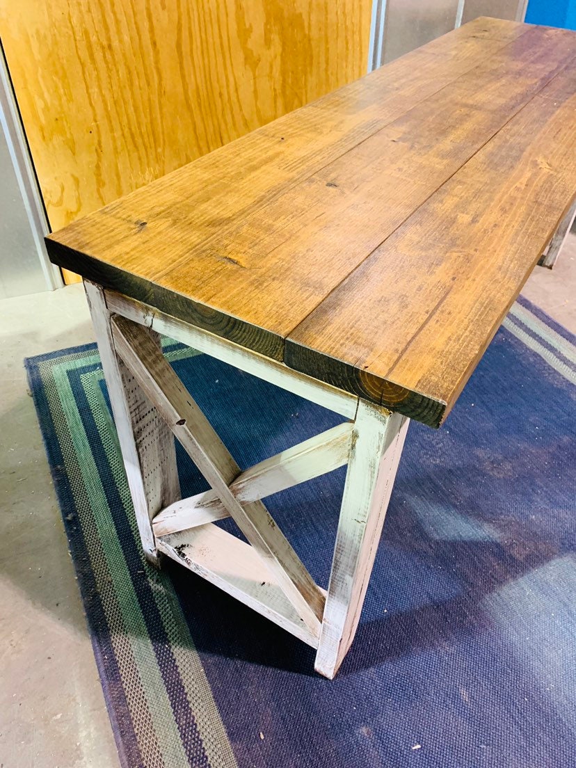 Long Rustic Farmhouse Desk With Provincial Top and White
