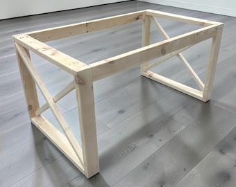 X Table Base Kit DIY Farmhouse Dining Wood Legs Skirting Rustic Unfinished Furniture