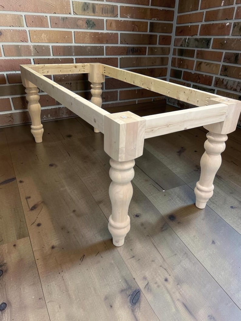 Actual unfinished chunky turned-leg table base kit