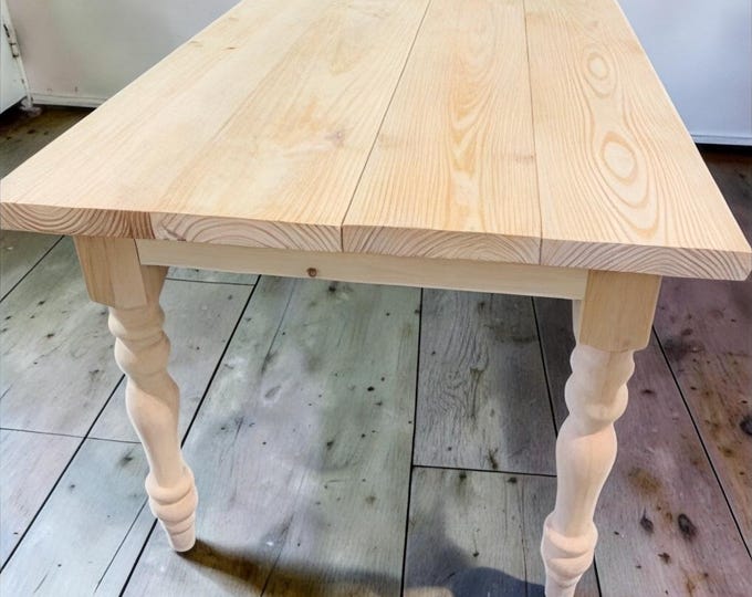 Unfinished Farmhouse Dining Table Turned Legs DIY Wood Kitchen Furniture Custom Finish
