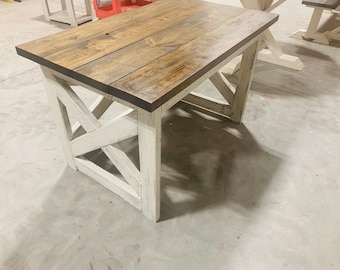 Rustic Farmhouse Desk with A Dark Walnut Top and White Distressed Base, X Style Accents, 4ft Desk, Deep Office Desk