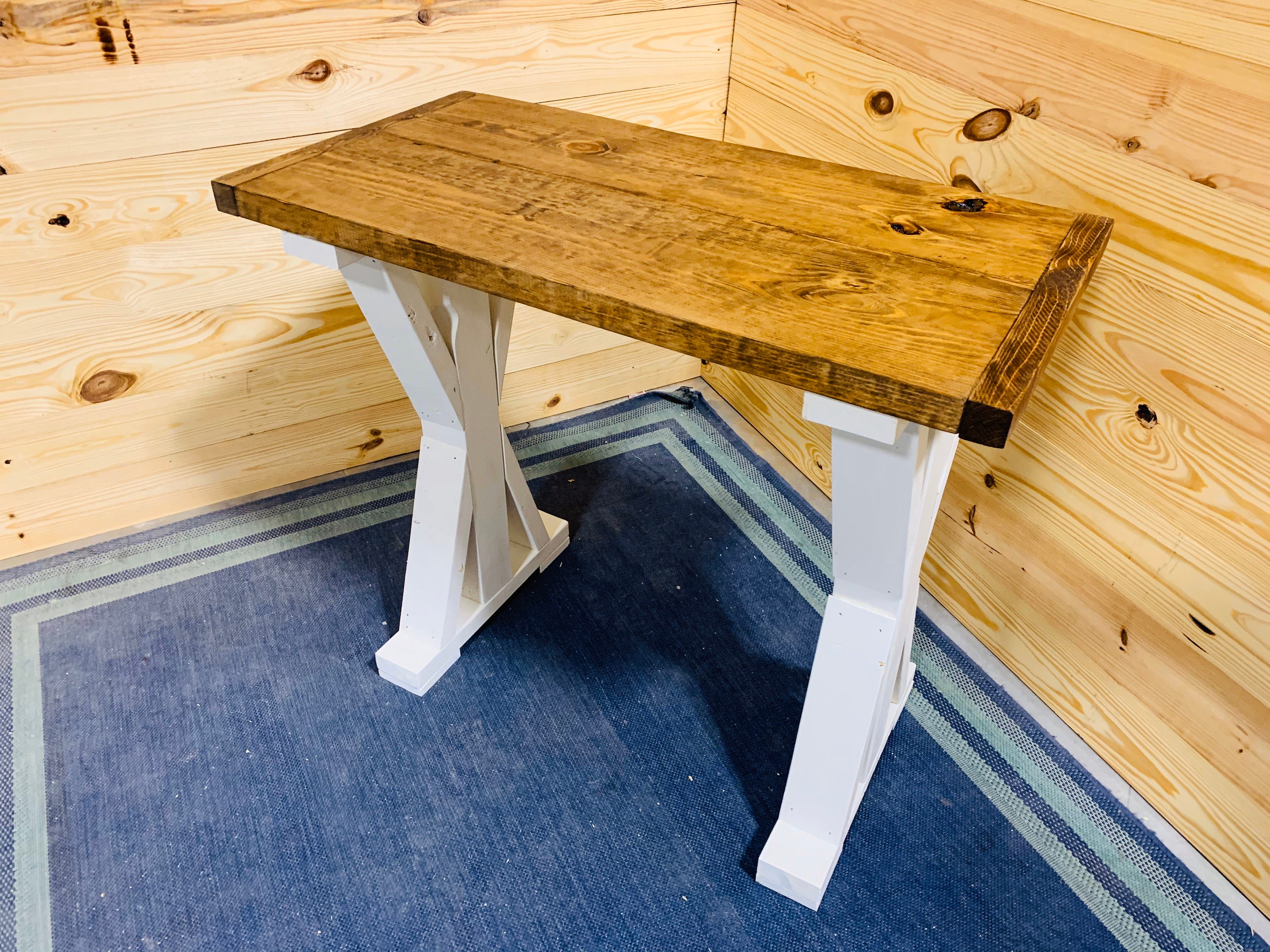 Small Rustic Console Table, Farmhouse Pedestal Entryway Table with