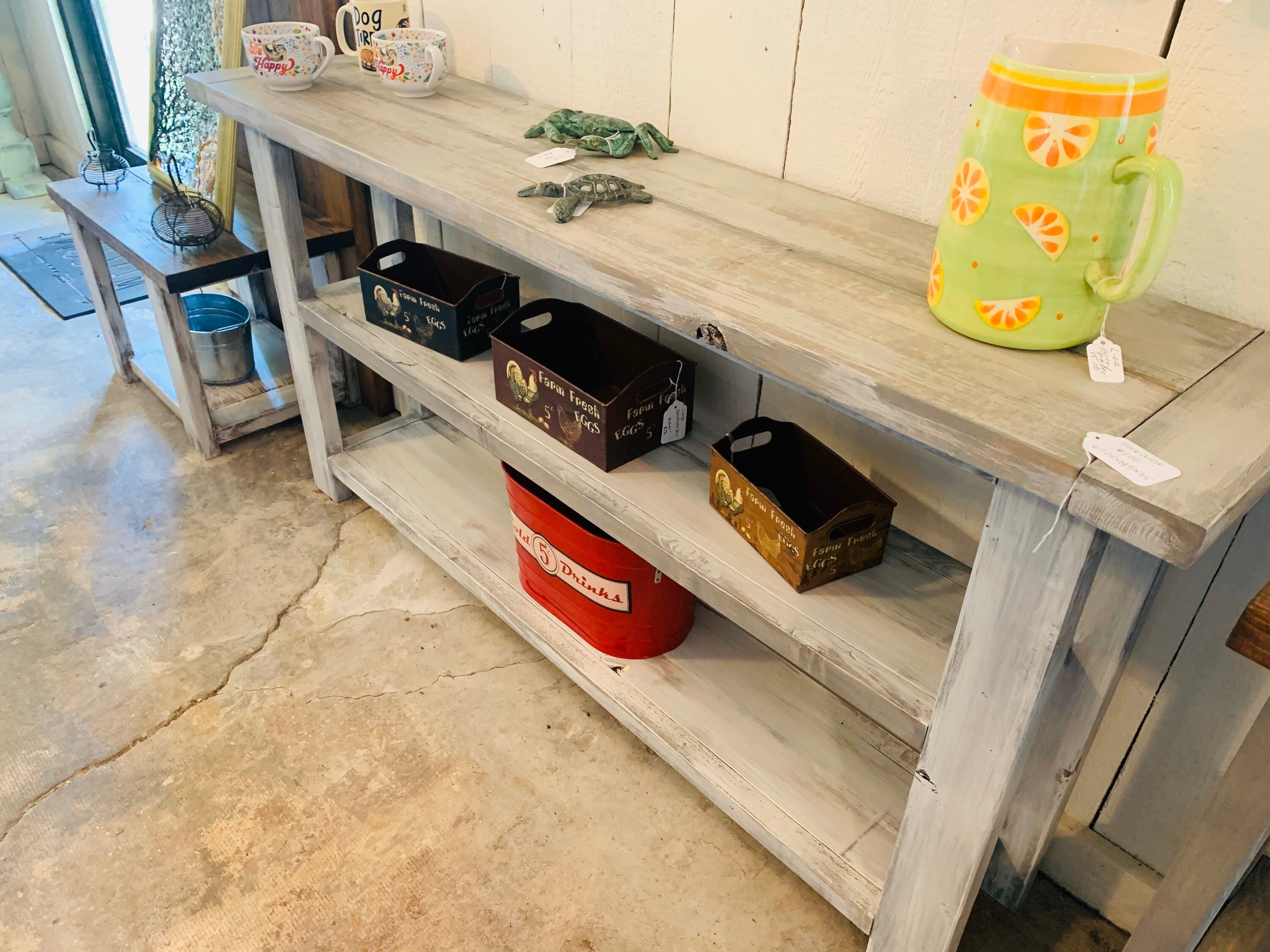 Rustic Farmhouse Narrow Bookcase, Console or Entryway Table with Gray