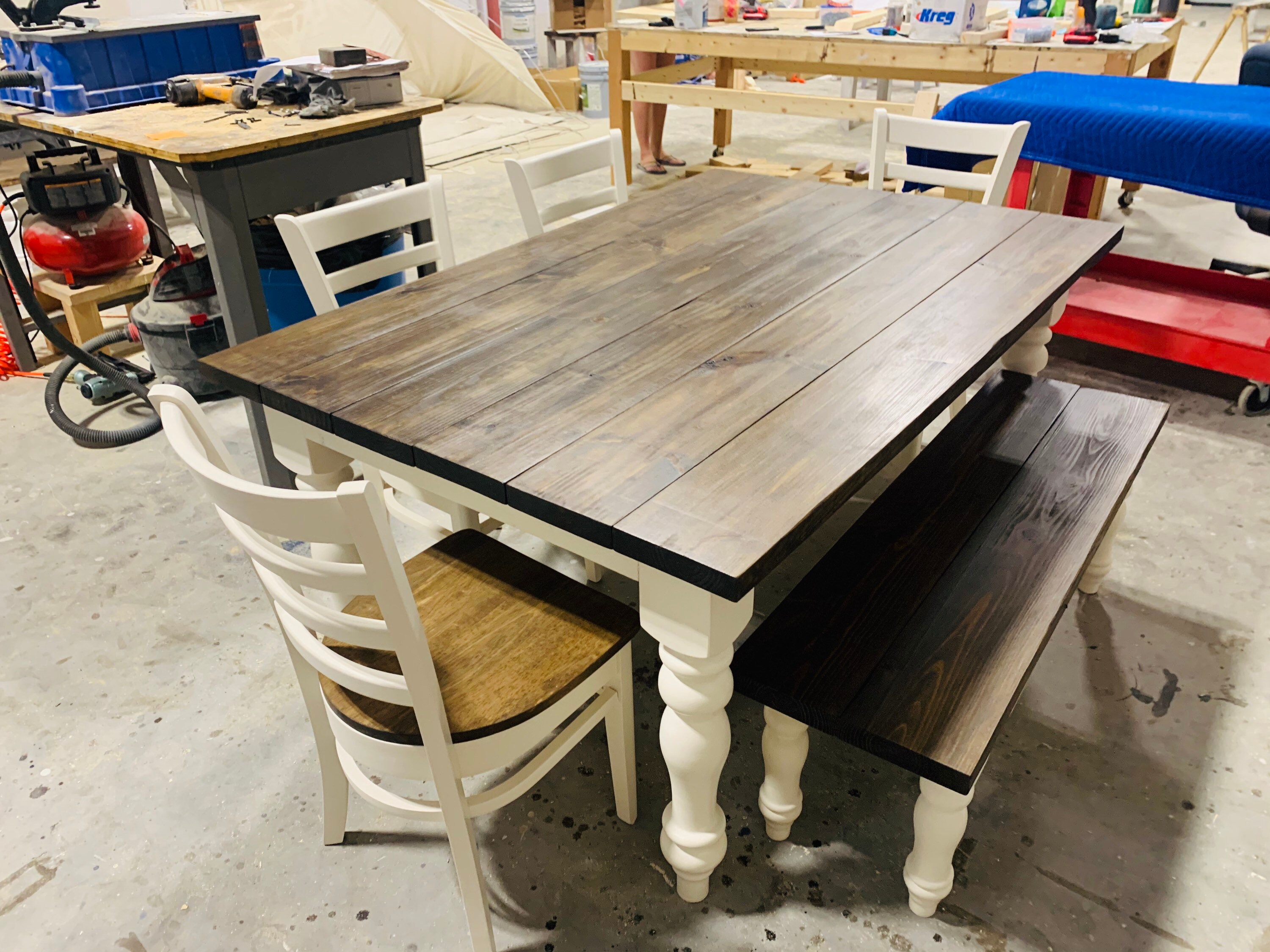 White kitchen table with dark wood top clearance