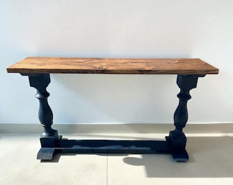Rustic Farmhouse Entryway Table: Distressed Royal Blue, Provincial Top
