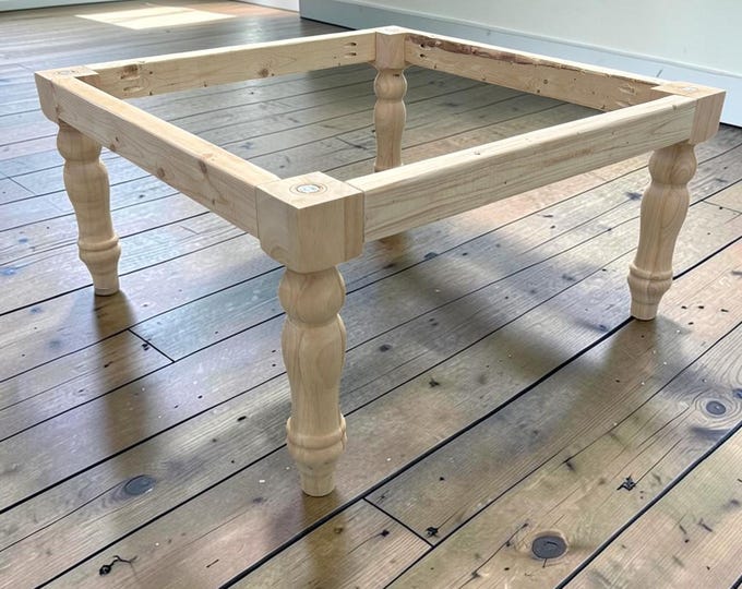 DIY Coffee Table Kit Turned Legs Unfinished Wood Base Square Rectangle Farmhouse Furniture