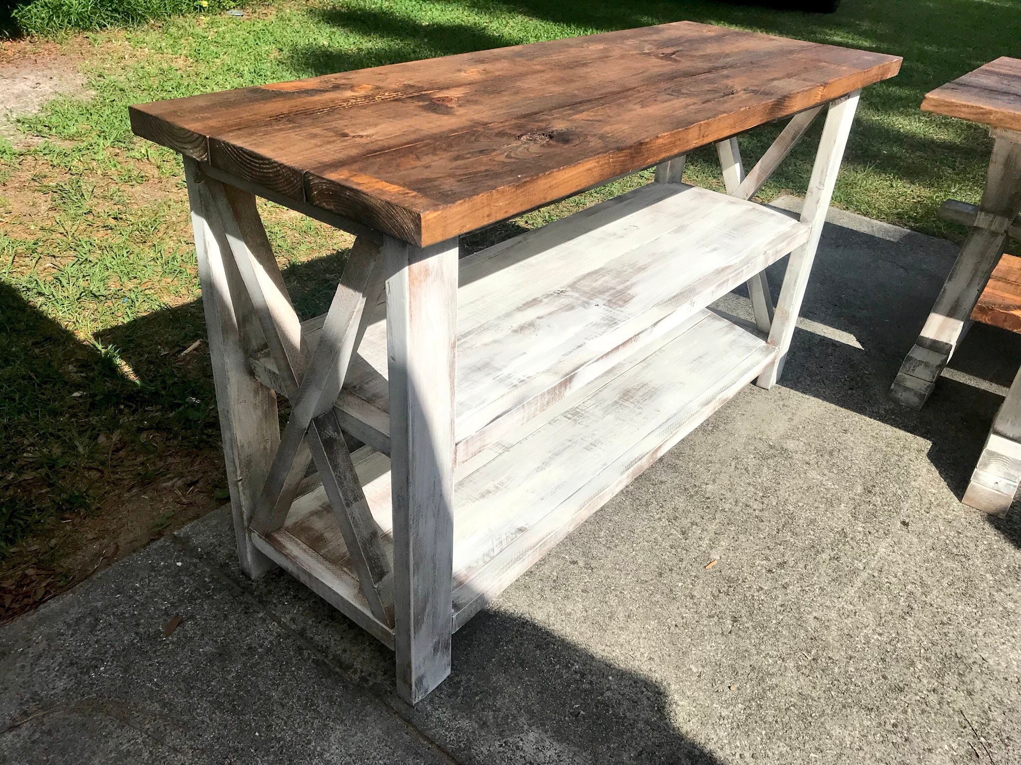 Rustic Wooden Buffet Table Rustic Console Table Farmhouse Buffet Table Distressed White Base And Provincial Brown Top