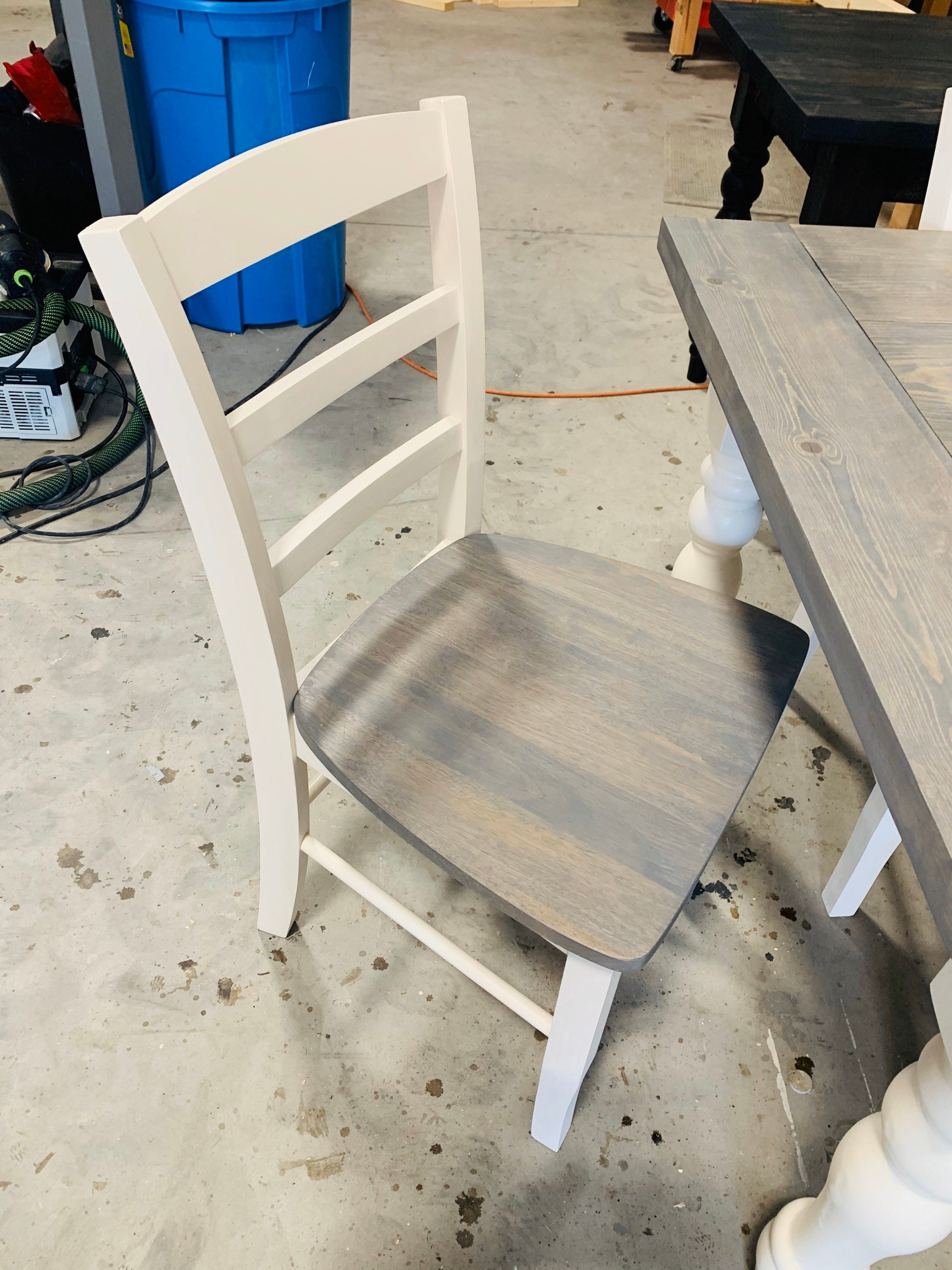 Modern Farmhouse Table with Turned Legs, Chair Set Classic Gray Top and