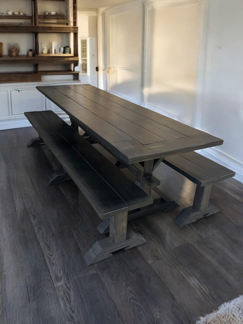Black Farmhouse Dining Table With Benches: 8 Foot Modern Kitchen Table ...