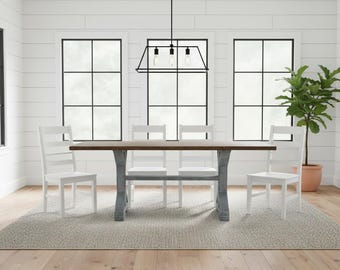 Narrow Farmhouse Dining Table, Solid Wood Trestle Kitchen Table, Rustic Small Space Furniture, Handmade
