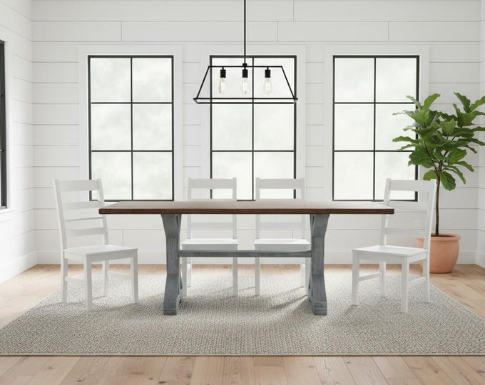 Narrow Farmhouse Dining Table, Solid Wood Trestle Kitchen Table, Rustic Small Space Furniture, Handmade
