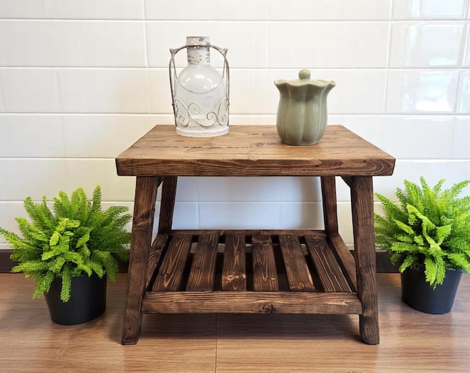 Rustic Wooden Accent Table – Provincial Brown Finish with Shelf