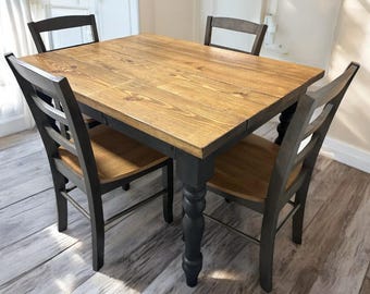 Small Modern Farmhouse Table Set - With Chairs and Turned Legs - Black and Provincial Brown - Dining Table - Kitchen Table