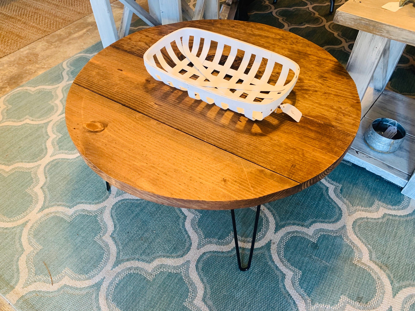 Rustic Farmhouse Round Coffee Table With Industrial Style Etsy