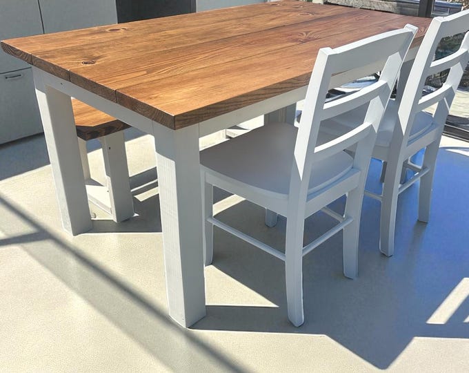 Small Farmhouse Dining Table Set With Bench and Chairs
