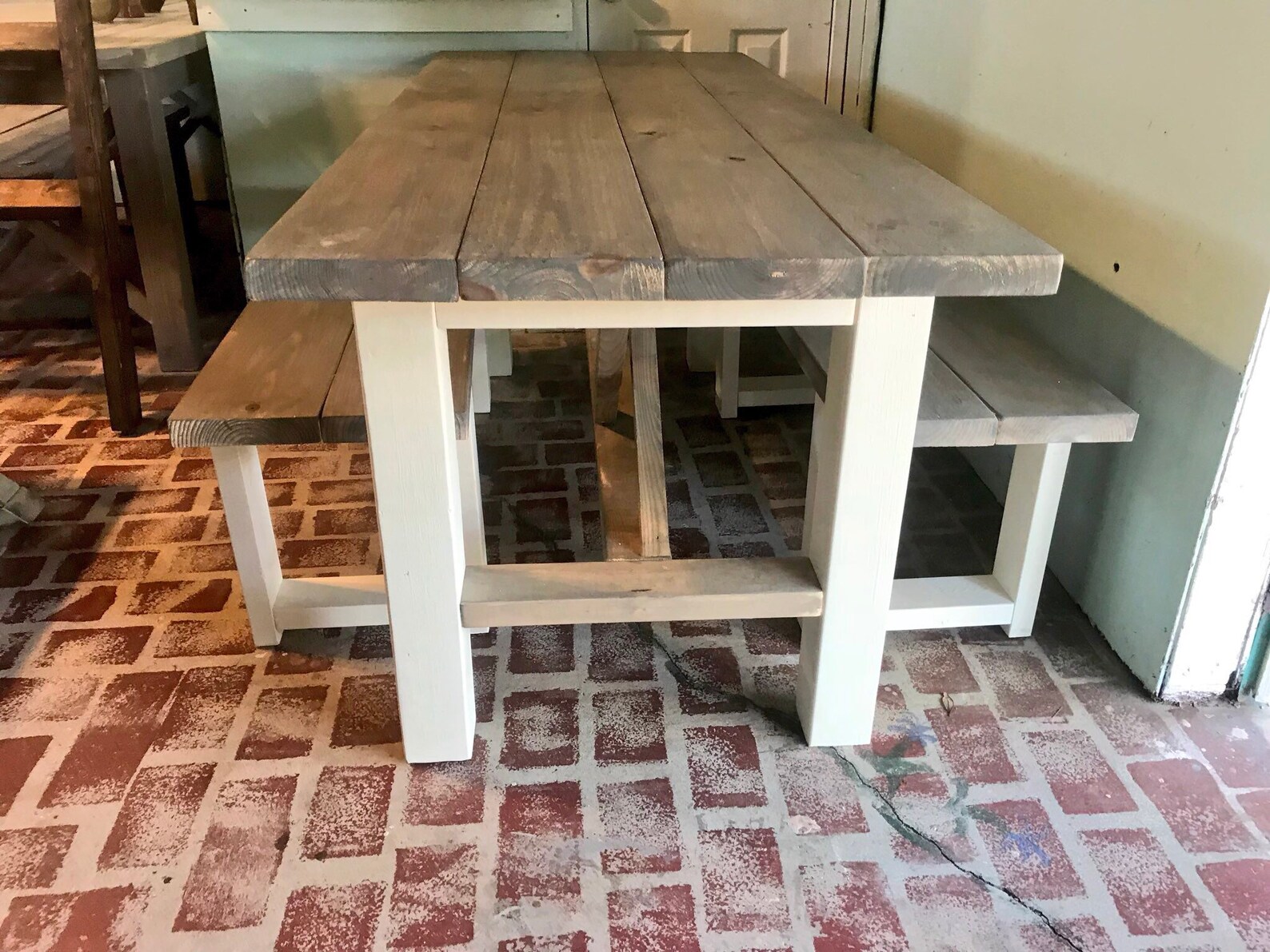 Mesa rústica de la granja Mesa de la granja con los bancos | Etsy