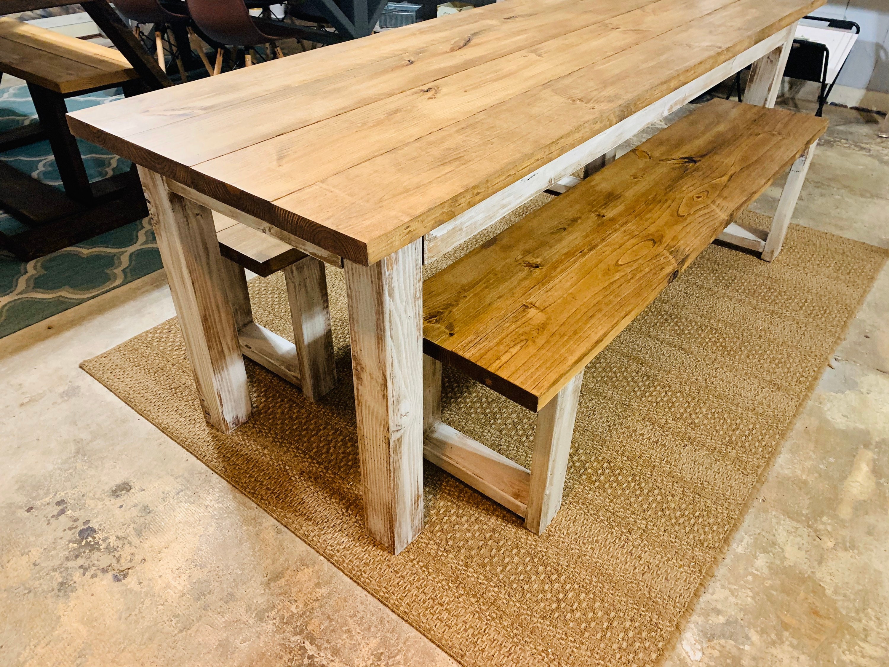 rustic kitchen table with bench