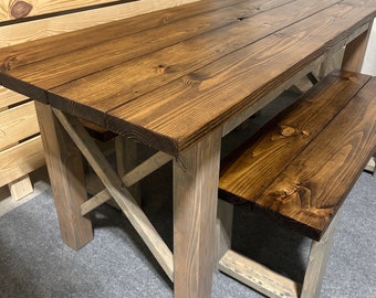 Farmhouse Table Set: Narrow X-Accent, Gray & Brown