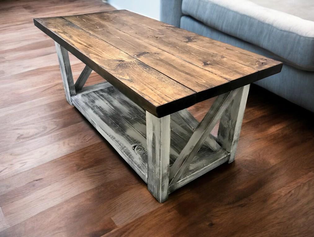 Distressed wood coffee table and end tables discount