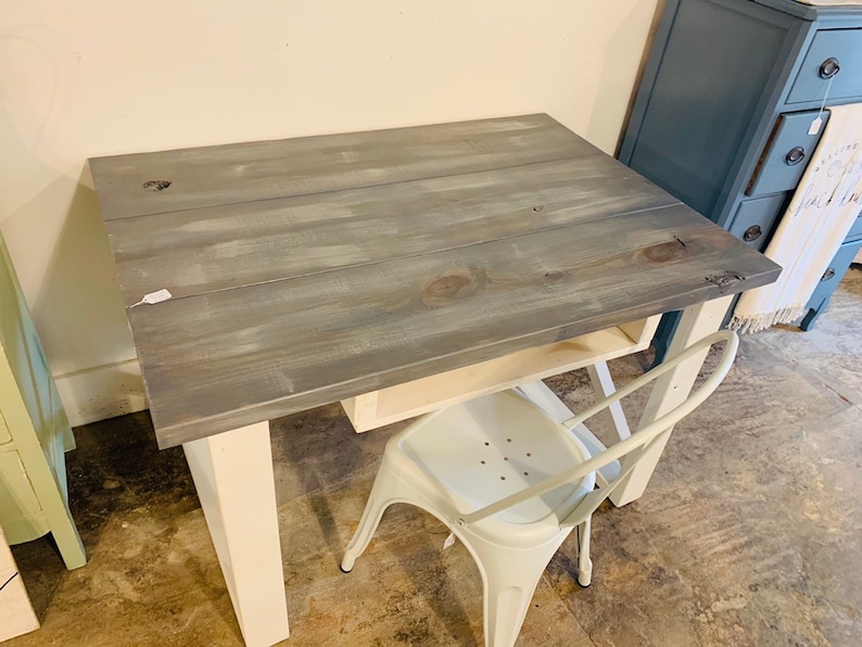 Rustic Farmhouse Desk With Storage Antique White Base And Gray Wash Top Wooden Office Furniture Deep X Accents