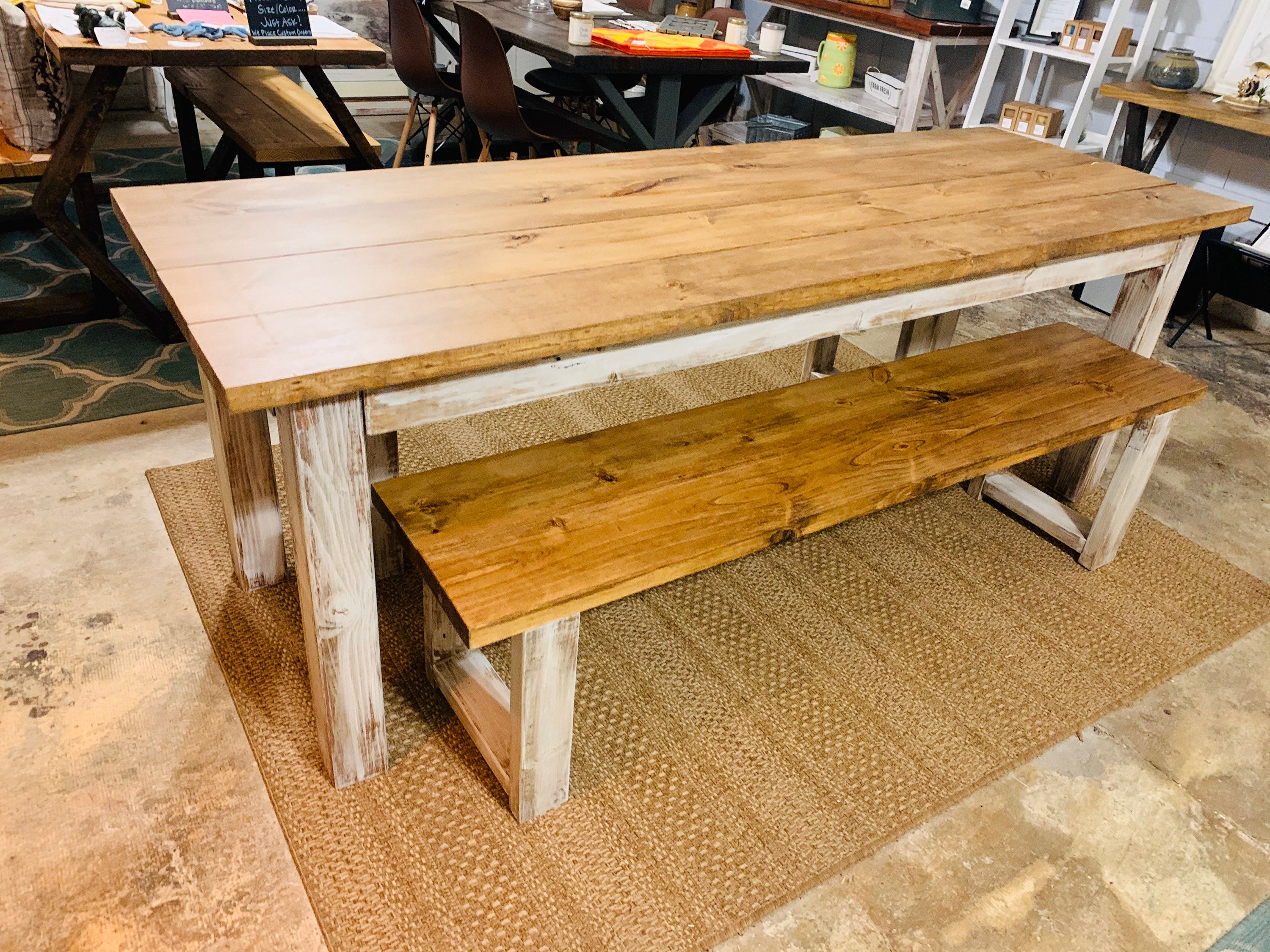 farmhouse kitchen table with bench and chairs