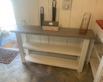 Farmhouse Style Narrow Bookcase, Console or Entryway Table with A Classic Gray Top and Antique White Base, Wooden Shelving Unit