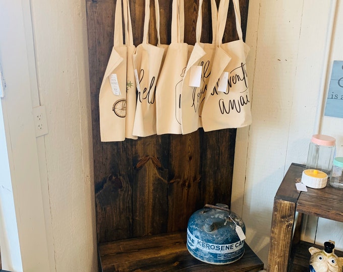 Rustic Farmhouse Hall Tree with Hooks, Solid Wood,  Distressed White with Bench and Dark Walnut Back, Entryway Bench with Storage